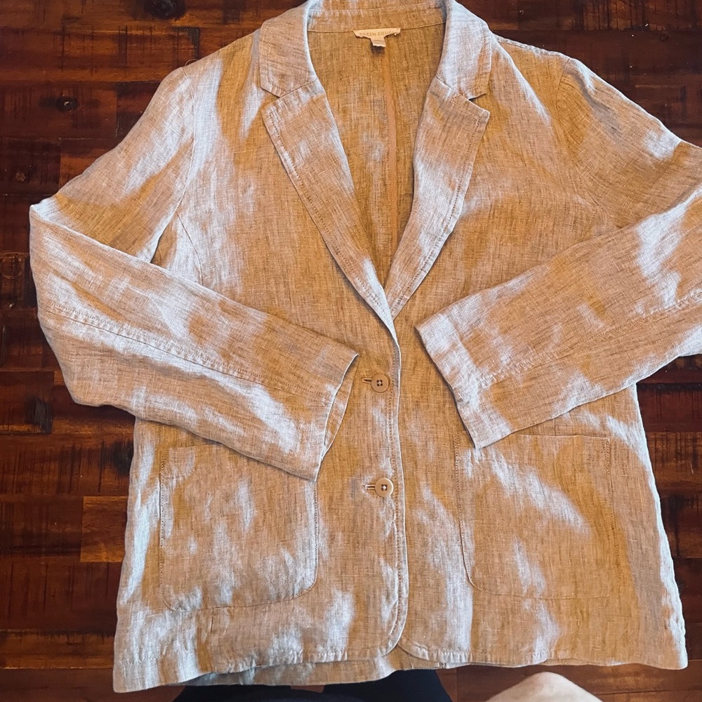 Eileen Fisher Organic Linen Shaped Blazer Jacket Small Tan